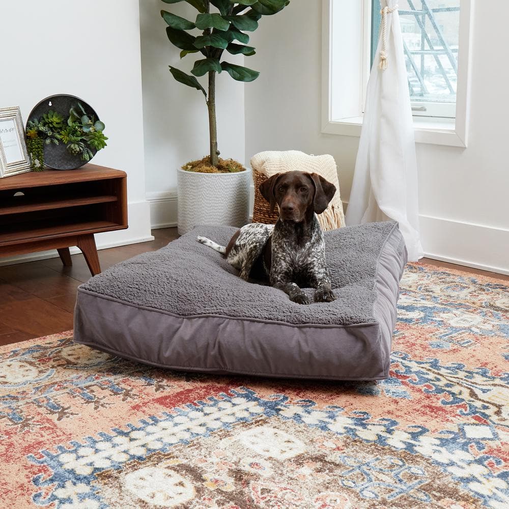 Large Gray Sherpa Rectangle Pillow Dog Bed