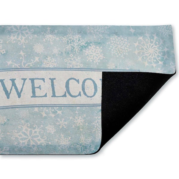 Gentle Snowflakes Welcome Blue 18 in. x 30 in. Polyester Non-Slip Outdoor Door Mat