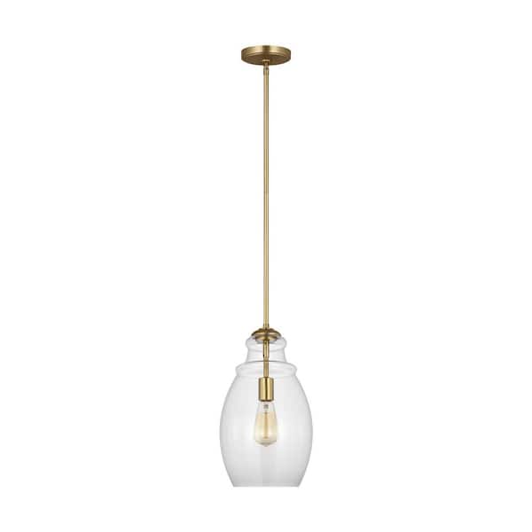 Generation Lighting Marino by Sean Lavin 1-Light Satin Brass Pendant Light with Clear Glass Shade, No Bulbs Included