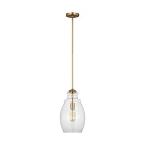 Marino by Sean Lavin 1-Light Satin Brass Pendant Light with Clear Glass Shade, No Bulbs Included