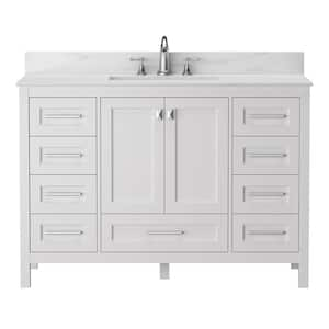 48. in. W x 22 in. D x 36.5 in. H Freestanding Bath Vanity in White with White Engineered Stone Top