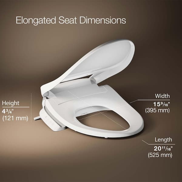 KOHLER Purewash E525 Electric Heated Bidet Seat for Elongated Toilets in White