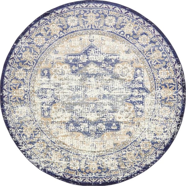 Unique Loom Augustus Turin Blue 8' 0 x 8' 0 Round Rug