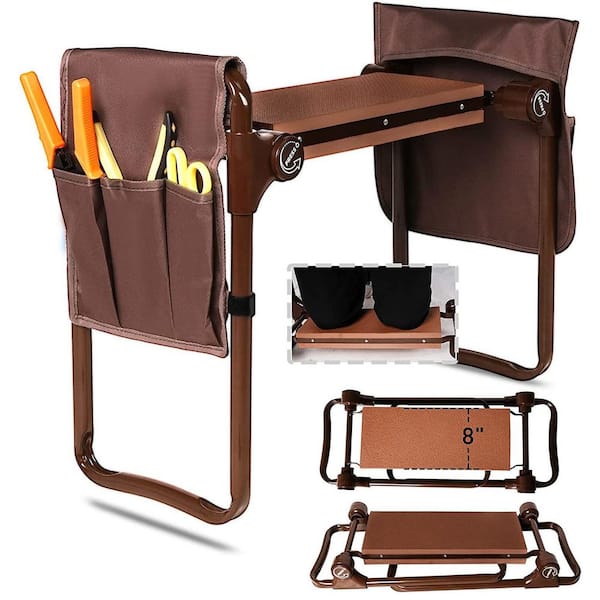 Cisvio 1-Piece Heavy Duty Widen Garden Kneeler and Seat Bench Folding Garden Workseat with Kneeling Pad Pouch Garden Tool Set