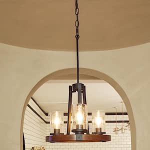 6-Light Matte Black Chandelier with Clear Seeded Glass Shades