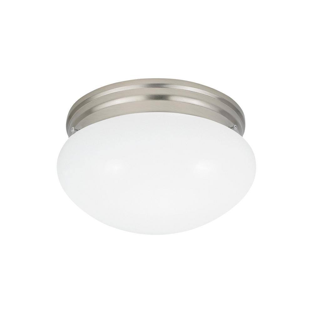 Brushed Nickel 7.5" Smooth White Glass Flush Mount Light