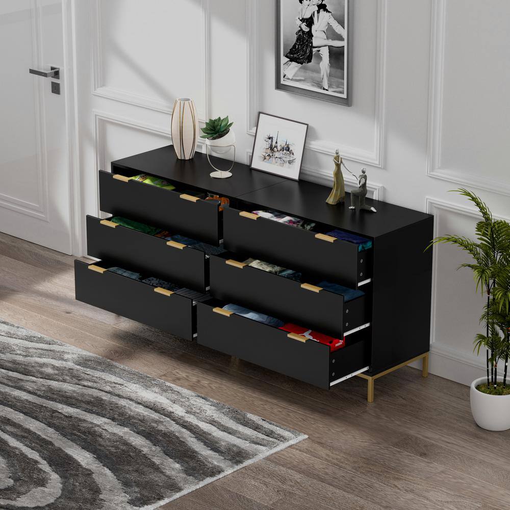 Black and Gold 3-Drawer Mid-Century Modern Chest