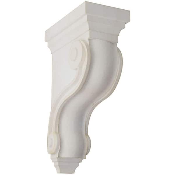 Ekena Millwork 3 3/8 in. x 10-1/2 in. x 6-1/2 in. Chalk Dust White Boston Traditional Scroll Wood Vintage Decor Corbel