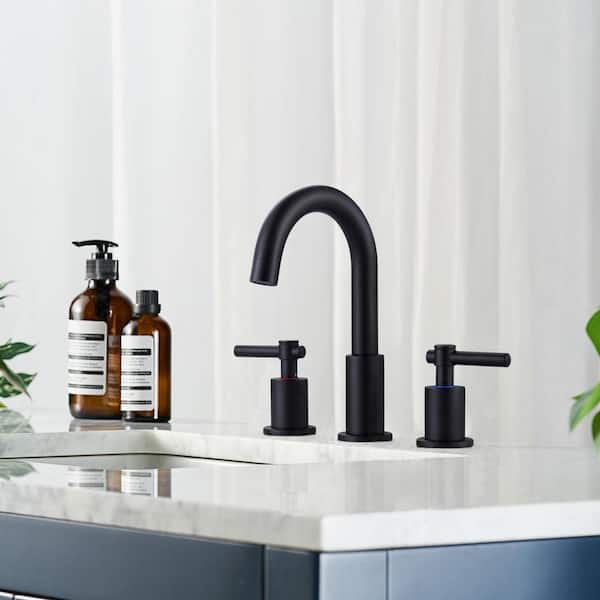 8 in. Widespread Double-Handle High-Arc Bathroom Faucet with Pop-Up Drain 3-Hole Spot Resistant Spout in Black