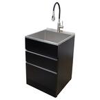 All-in-One 22 in. x 22 in. x 35 in. Metal Drop-In Laundry/Utility Sink and Cabinet in Black