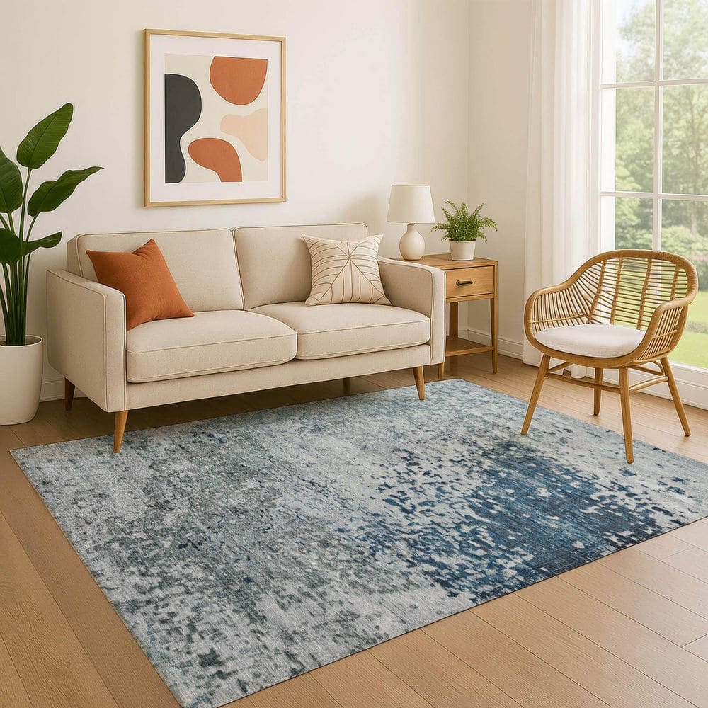 Mayfield Premium Machine Washable Abstract AMF1737 Denim 5 ft. x 7 ft. 6 in. Area Rug price history on PriceWatchPro