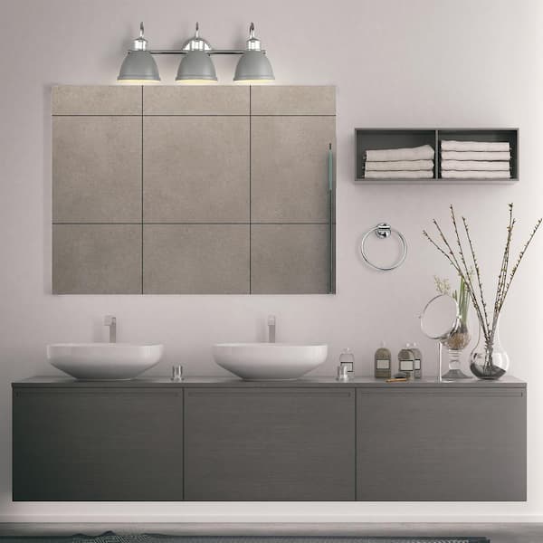 Sydney 24 in. 3-Light Matte Gray Vanity Light with Chrome Accents for Bathroom, Includes 5-Piece Hardware Set