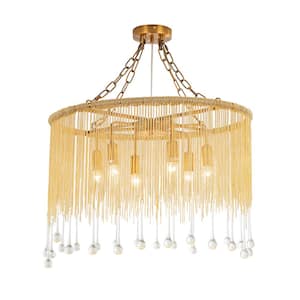 6-Light Brass Contemporary Chandelier with Clear Crystals