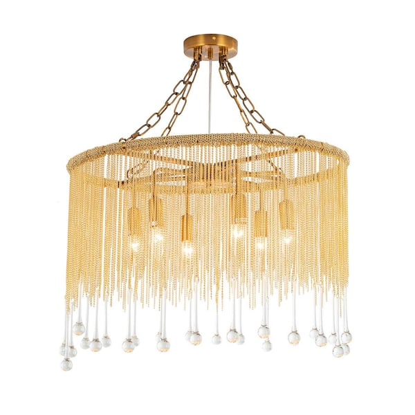 JC TOPA 6-Light Brass Contemporary Chandelier with Clear Crystals