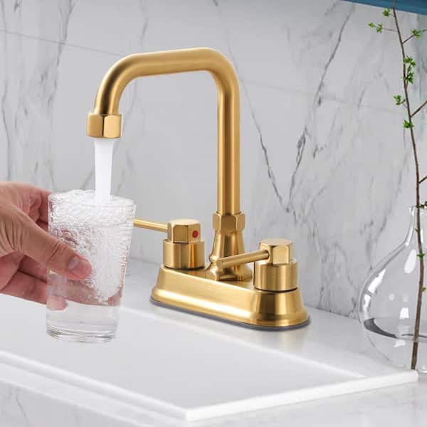 Double Handle 4 in. Centerset Bathroom Faucet, Bathroom Faucet with Pop-Up Drain Assembly in Brushed Gold