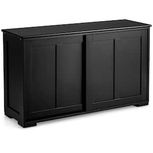 Black Kitchen Storage Cabinet Sideboard Buffet Cupboard Wood Sliding Door Pantry