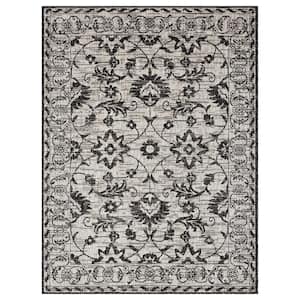 Patio Country Ayala Grey/Black 8 ft. x 10 ft. Floral Indoor/Outdoor Area Rug