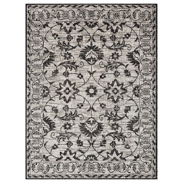 NICOLE MILLER NEW YORK Patio Country Ayala Grey/Black 8 ft. x 10 ft. Floral Indoor/Outdoor Area Rug
