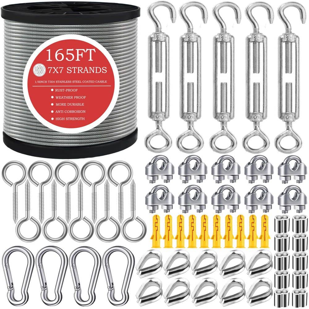 1/8 in. x 165 ft. Wire Rope, 304 Stinless Steel Cable with M5 Turnbuckle-Gardening, Picture Hanging, Clothesline Wire price history on PriceWatchPro
