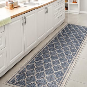 Trebol Moroccan Trellis Textured Weave Indoor/Outdoor Navy/Gray 2 ft. x 8 ft. Runner Rug