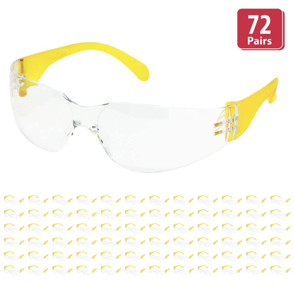 Safe Handler Yellow, Crystal Clear Lens Color Temple Safety Glasses,  (72-Pairs) BLSH-ESCR-CLLCT-SG4Y-72 - The Home Depot