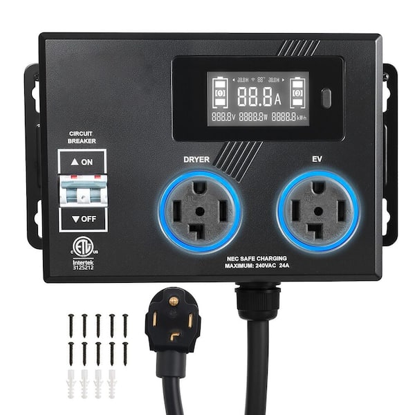 Automatic EV Charging Switch, NEMA 14-30, Power Splitter for Dryer & EV Charger, 24A Max 240V Smart Energy Distribution