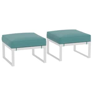 Aluminum Frame Outdoor Ottoman with Turquoise Cushion, 2 Ottomans Included