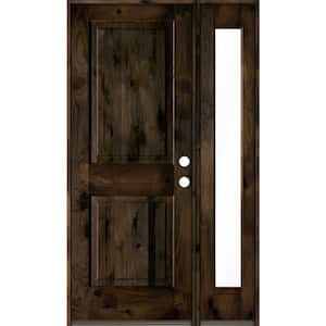 44 in. x 80 in. Rustic knotty alder Left-Hand/Inswing Clear Glass Black Stain Square Top Wood Prehung Front Door w/RFSL