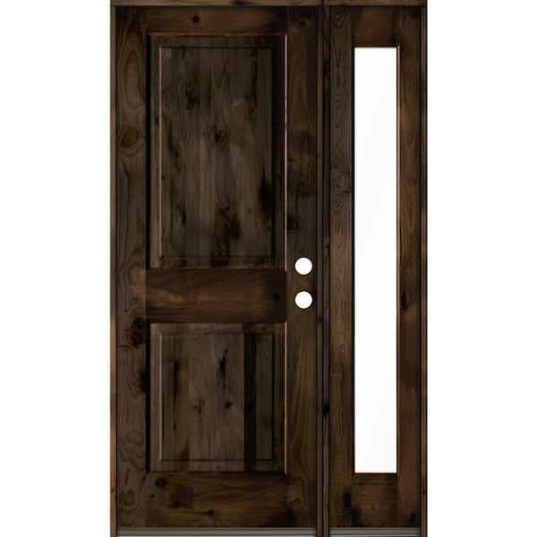 Krosswood Doors 44 in. x 80 in. Rustic knotty alder Left-Hand/Inswing Clear Glass Black Stain Square Top Wood Prehung Front Door w/RFSL