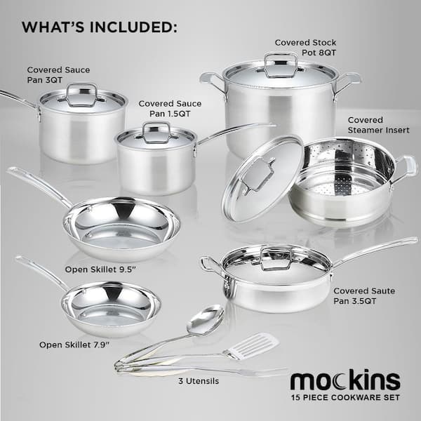 15 Piece Silver Cookware Set with Lids