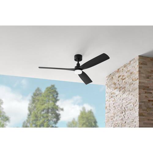 Marlston 52 in. Indoor/Outdoor Matte Black with Black Blades Ceiling Fan with Adjustable White LED with Remote Included Ceiling Fans