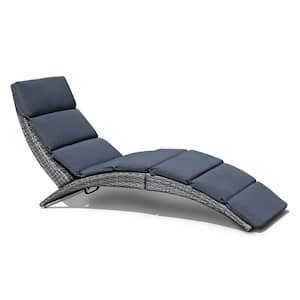 Joivi Gray Metal Outdoor Patio Chaise Lounge with Removable Dark Gray Cushion