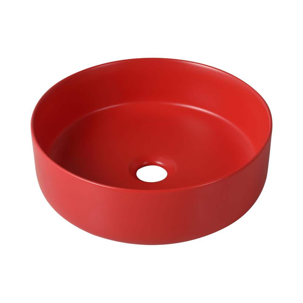 Round Red Ceramic Circular Bathroom Vessel Sink with Scratch Resistant