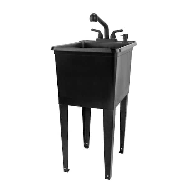17.75 in. x 23.25 in. Thermoplastic Freestanding Space Saver Utility Sink in Black - Black Faucet, Soap Dispenser