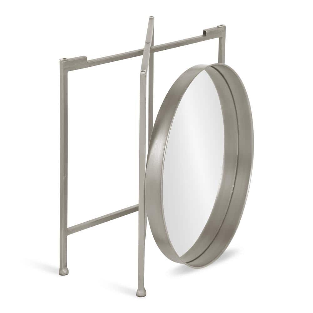 Celia 21'' Silver Metal Foldable Round Accent Table with Mirror Tray