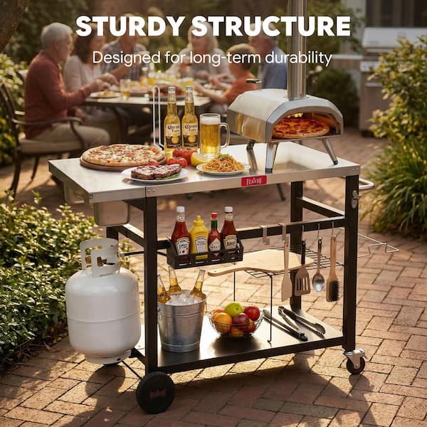FEASTO 33 in. Outdoor Pizza Oven Grill Cart, Stainless Steel Prep