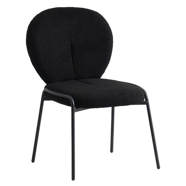 Leisuremod Celestial Mid-Century Modern Boucle Dining Side Chair with Black Powder Coated Iron Frame (Black)