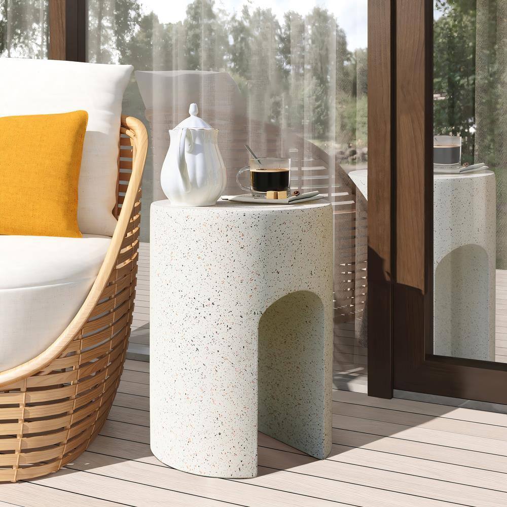 Ivory White Cement U-Shaped Outdoor Side Table