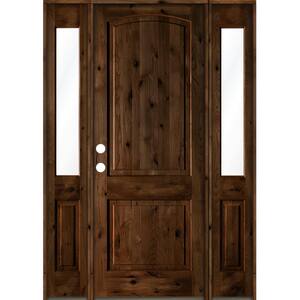64 in. x 96 in. Rustic Knotty Alder Arch Provincial Stained Wood Right Hand Single Prehung Front Door