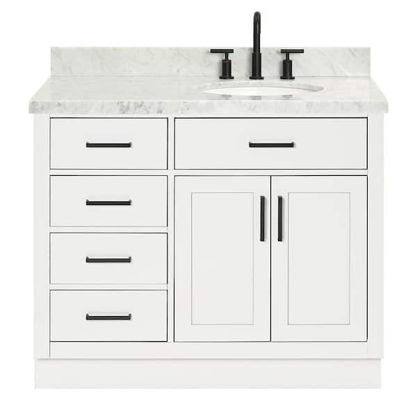 Hepburn 42 in. W x 22 in. D x 36 in. H Bath Vanity in White with Carrara Marble Vanity Top in White with White Basin