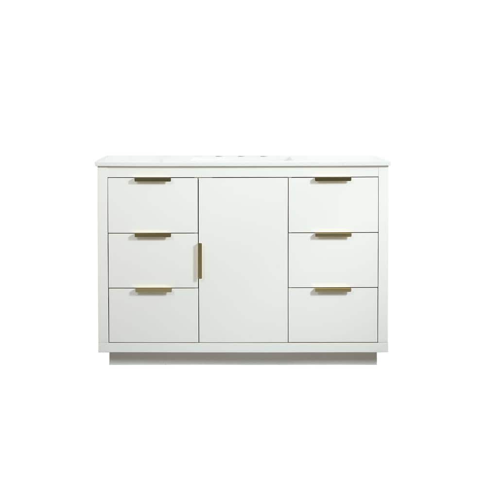 Timeless Home 48 in. W Single Bath Vanity in White with Engineered Stone Va