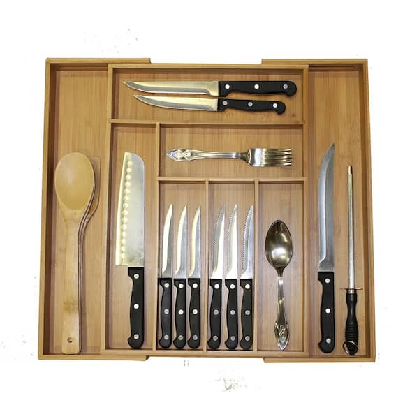 Bamboo Expandable Cutlery Flatware Drawer Utensil Tray Kitchen Organizer Storage 
