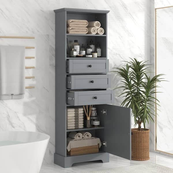 Multifunctional MDF Storage Cabinet with Adjustable Shelves and 3-Drawers for Bathroom, Kitchen and Living Room - Gray