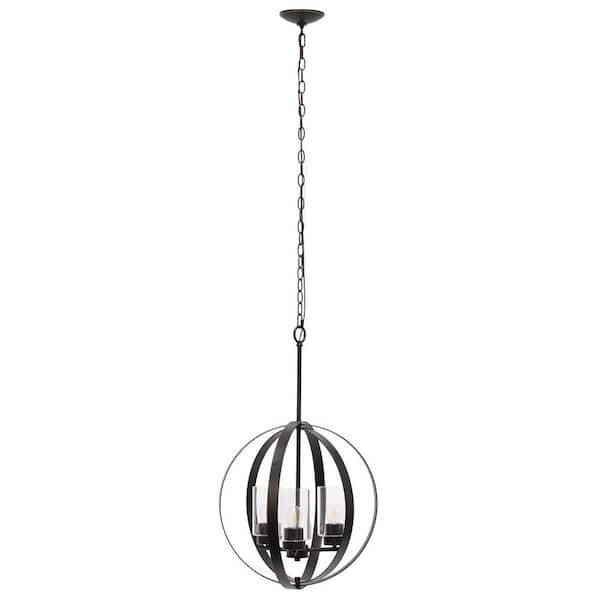 Elegant Designs 18 in. 3-Light Restoration Bronze Modern Orb Adjustable Metal and Clear Glass Hanging Ceiling Pendant Light