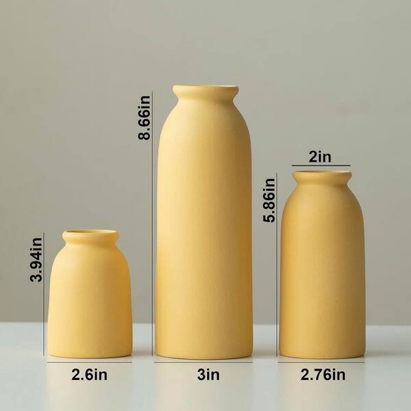 3-Piece 8.66 in. Round Yellow Ceramic Decorative Vase LAN1Y52