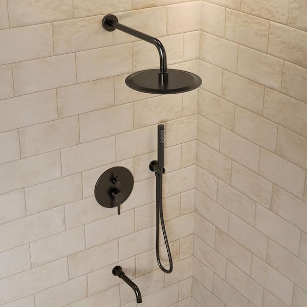 Pressure Balance Single Handle 3-Spray Shower Faucet 2.5 GPM with Anti Scald in Matte Black
