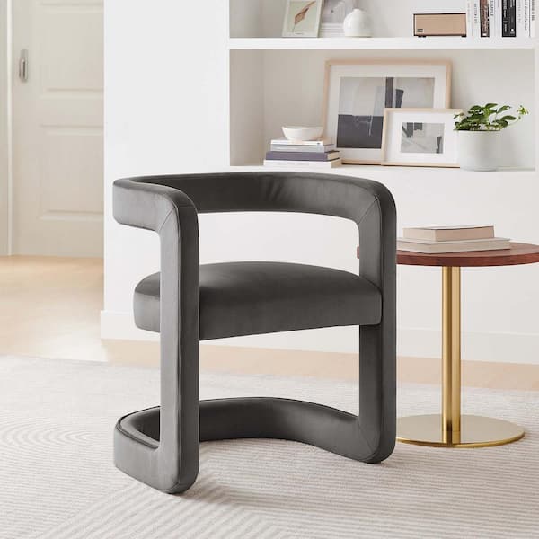 MODWAY Winslow Performance Velvet Barrel Accent Chair in Storm Gray