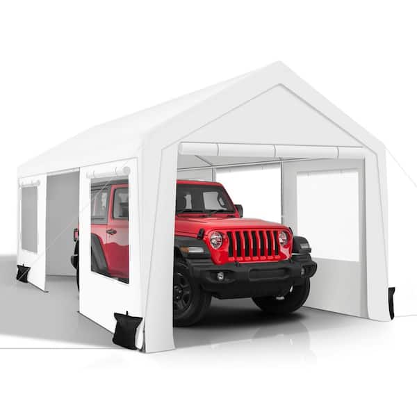 COVERONICS Outdoor Heavy Duty 10 ft. W x 20 ft. D x 9.5 ft. H White Roof Steel Carport