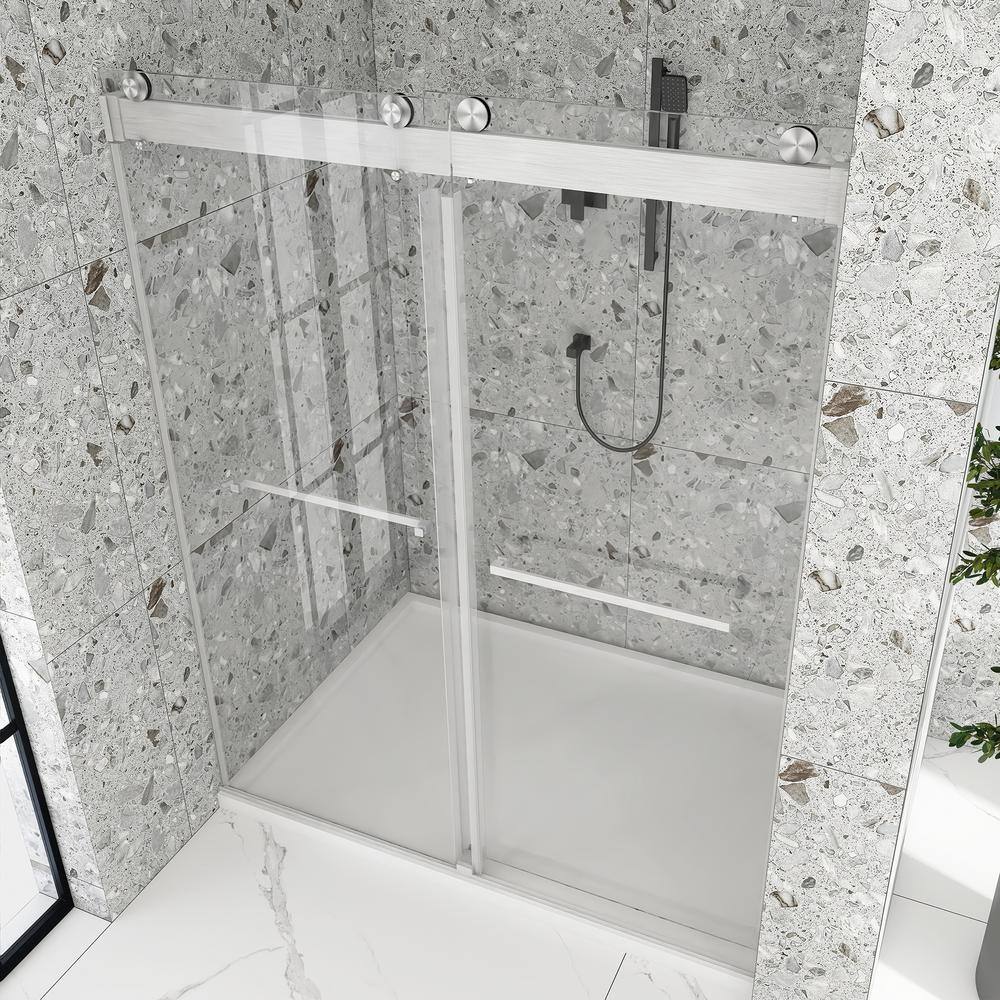 60" Frameless Sliding Glass Shower Door with Nickel Finish