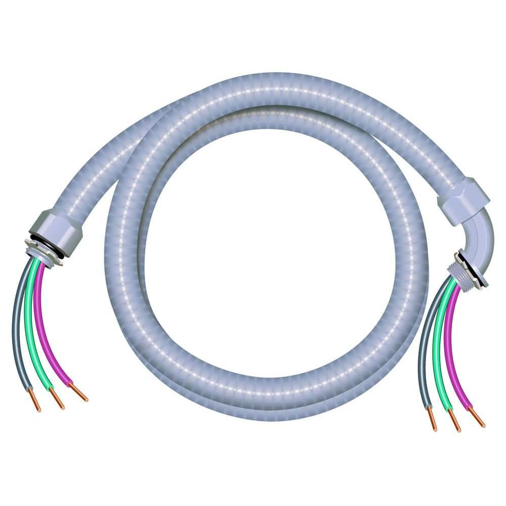 Southwire 1/2 in. x 6 ft. 10/3 Ultra-Whip Liquidtight Flexible Non-Metallic  PVC Conduit Cable Whip 55189407 - The Home Depot